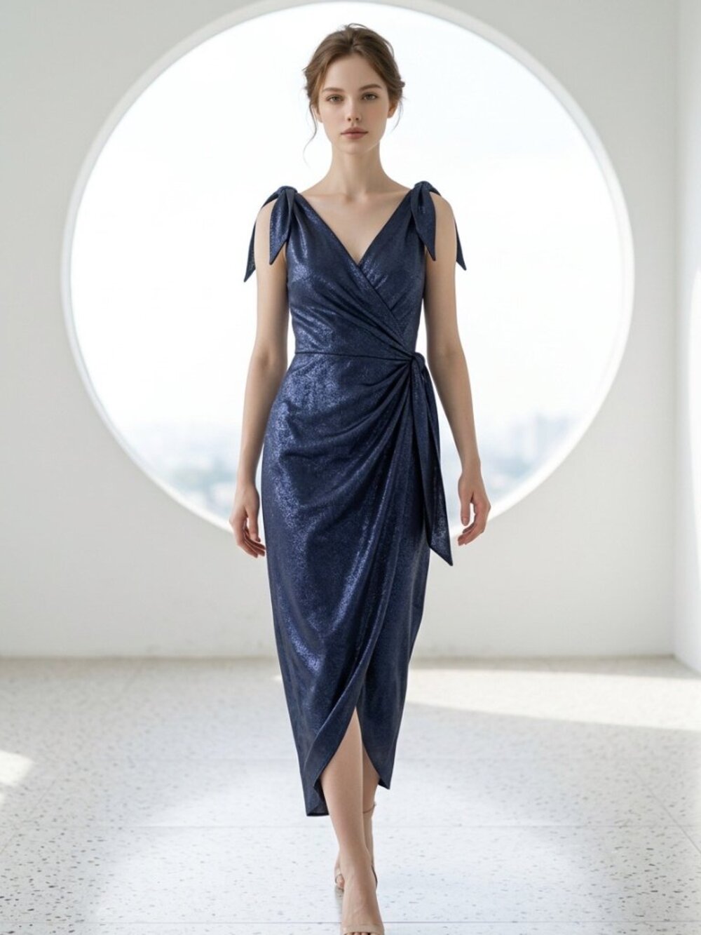 NWT Free People Navy Metallic Wrap Maxi Dress Tie Shoulder Size 8